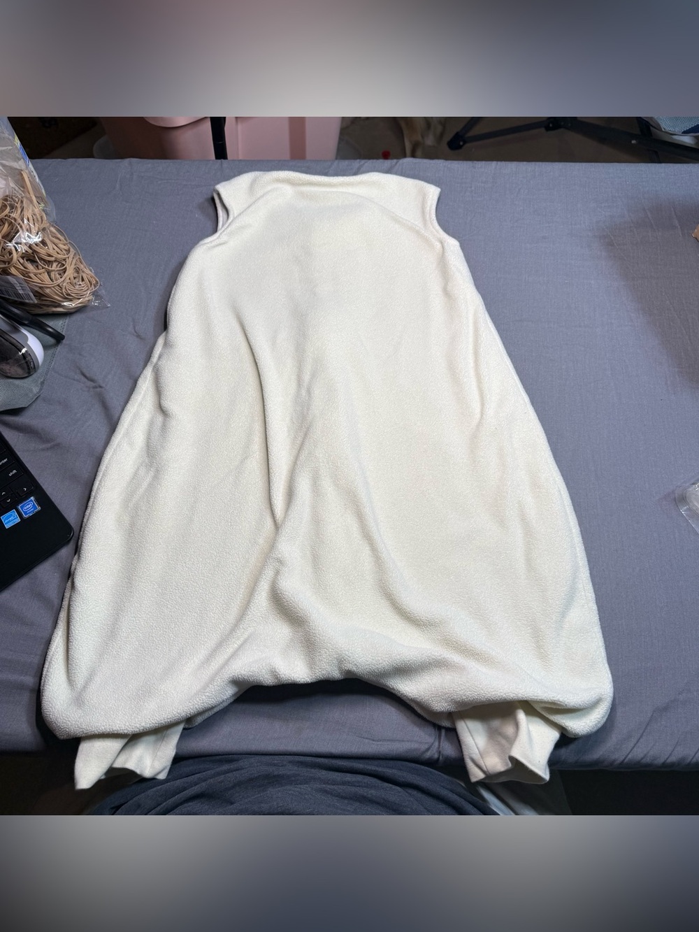 Cream Sleeveless Baby Sleep Sack with Front Zip - Embroidered Wave Detail - Picture 3 of 3